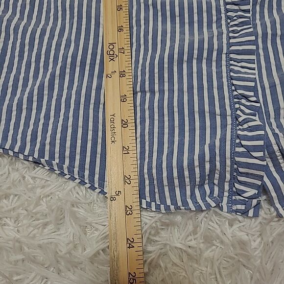 Elle Sleeveless Button Up Top Womens Size Small Blue White Stripe Ruffle - Picture 9 of 9